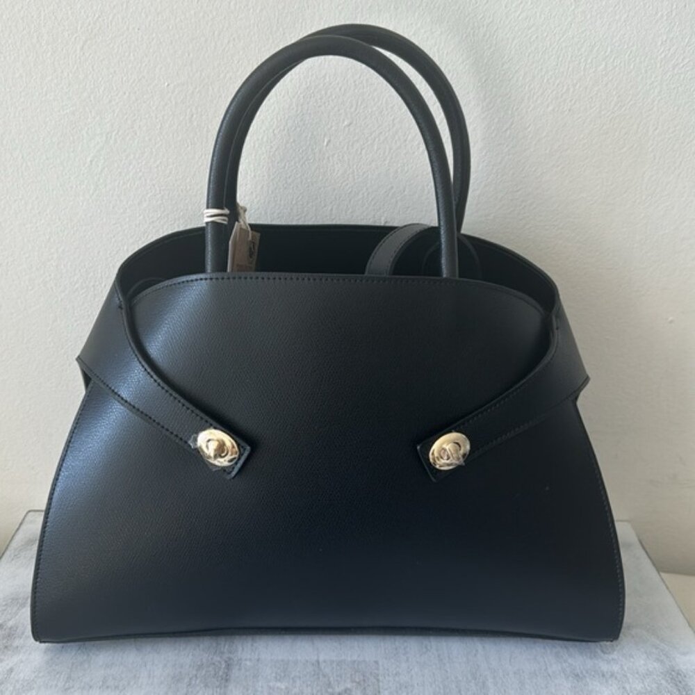 Anna Paola Annie Handbag Genuine Leather Italy Tote Crossbody Black - Picture 4 of 14